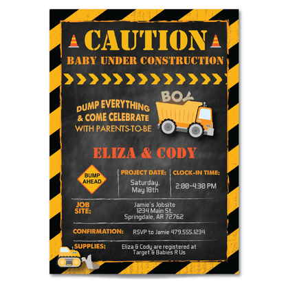 Construction Baby Shower Invitation - Construction Site Baby Shower Party Invite