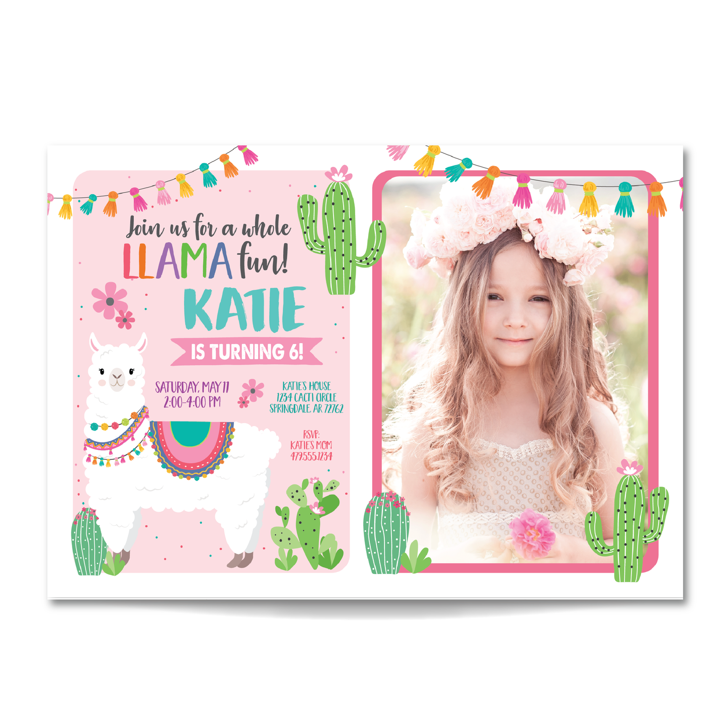 Whole Llama Fun Birthday Invitation - Llama Party Invite w/ Photo Customization
