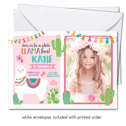Whole Llama Fun Birthday Invitation - Llama Party Invite w/ Photo Customization