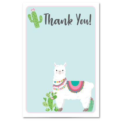 Llama Birthday Thank You Cards - Teal - w/ Free Envelopes