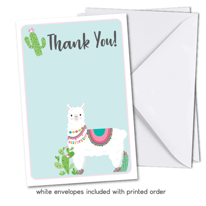 Llama Birthday Thank You Cards - Teal - w/ Free Envelopes