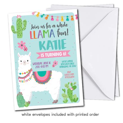 Whole Llama Fun Birthday Invitation - Llama Party Invite w/ Teal Background