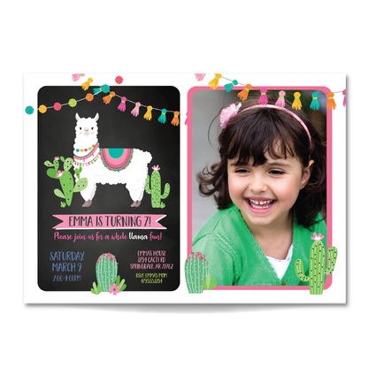 Whole Llama Fun Birthday Invitation - Llama Party Invite w/ Black Background & Photo Customization