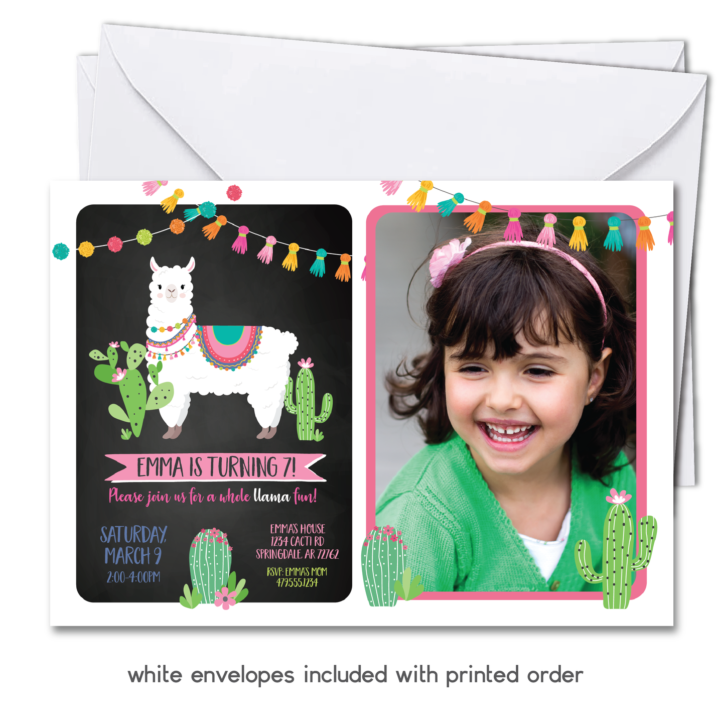 Whole Llama Fun Birthday Invitation - Llama Party Invite w/ Black Background & Photo Customization