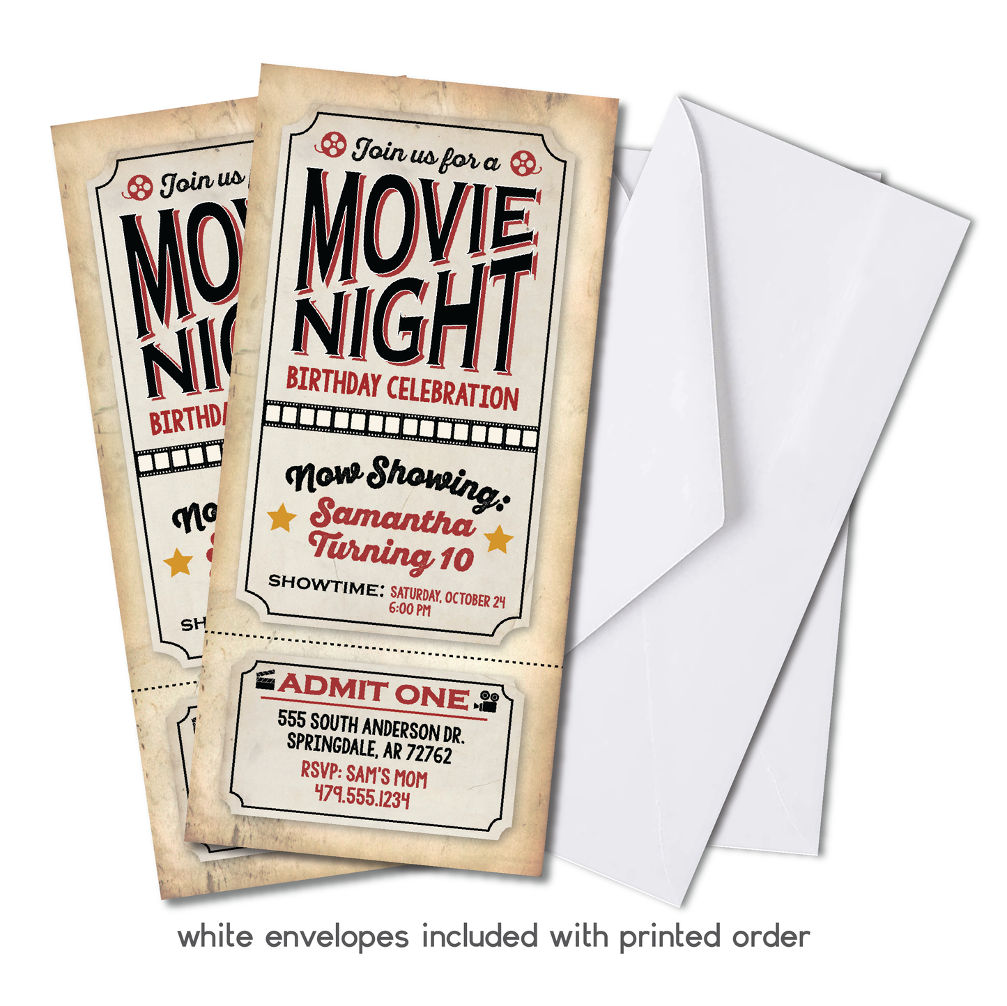 Movie Night Ticket Birthday Invitation - Vintage Movie Night Birthday Party Invite