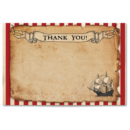 Pirate Birthday Thank You Cards w/ Free Envelopes