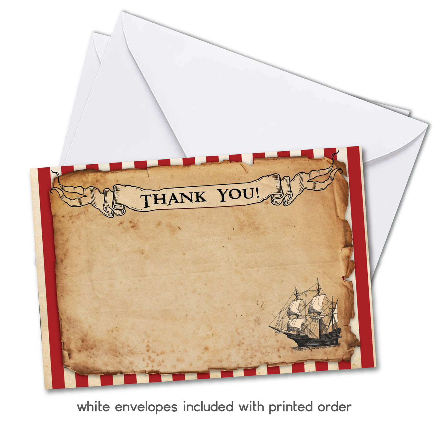 Pirate Birthday Thank You Cards w/ Free Envelopes