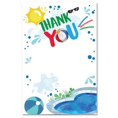 Boys Pool Party Thank You Cards w/ Free Envelopes
