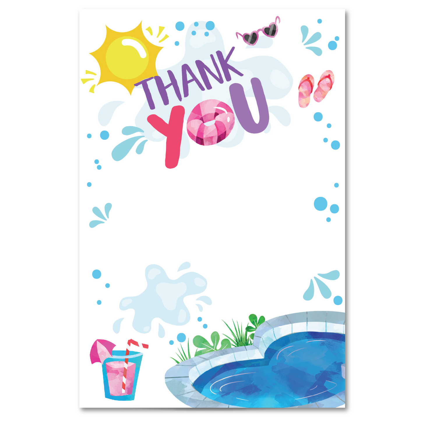 Girls Pool Party Thank You Cards w/ Free Envelopes