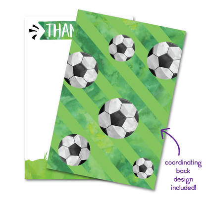 Soccer Birthday Thank You Cards - Green - w/ Free Envelopes
