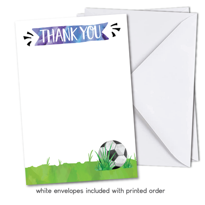 Soccer Birthday Thank You Cards - Blue - w/ Free Envelopes