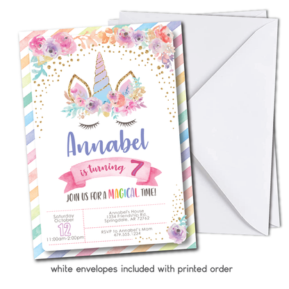 Kids Unicorn Birthday Invitation - Girls Unicorn Themed Party Invite