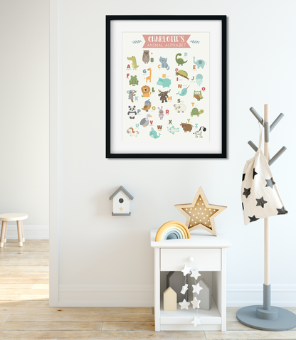 Personalized Animal Alphabet Wall Art Print - Kids Room & Nursery Zoo Animal Wall Art