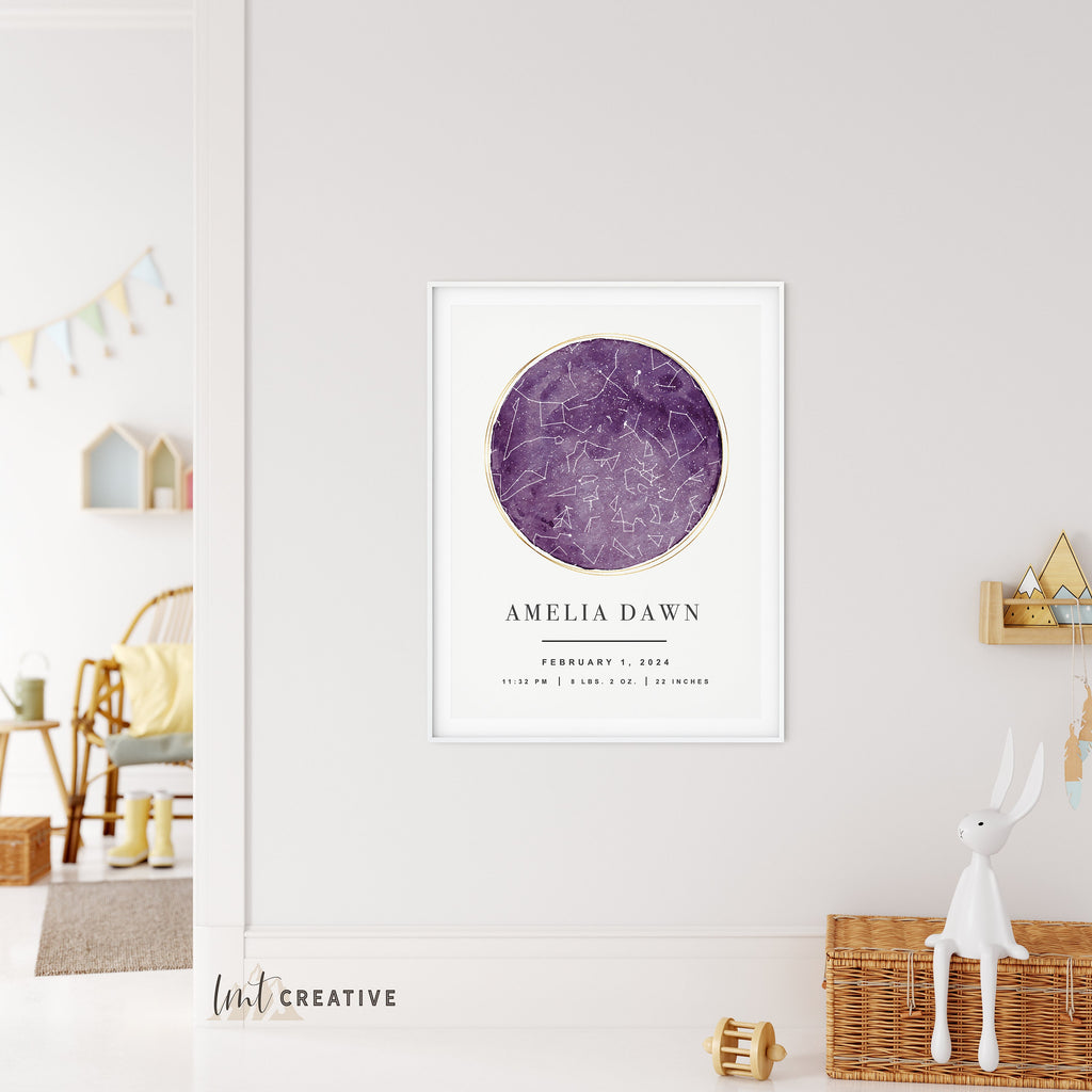 Custom Baby Print, Gift For New Parents , Newborn Star Map, Baby Star Map, Personalized Nursery Printable, Constellation Print, Moon Print